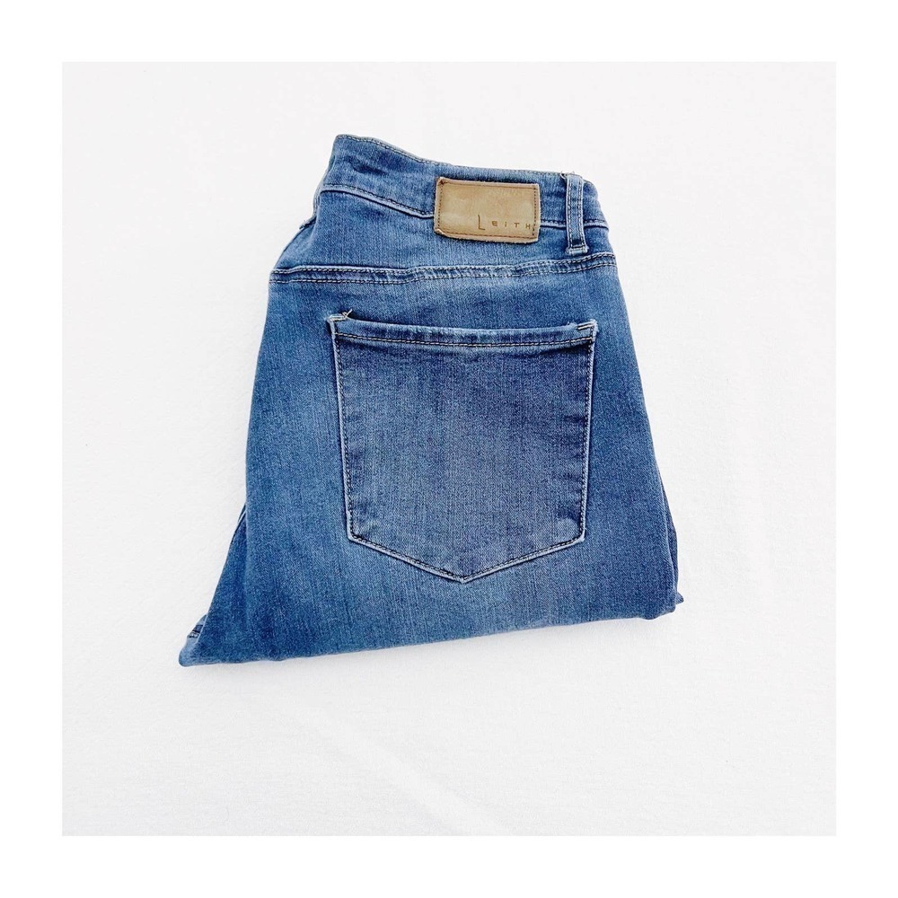 Leith Mid-Rise Skinny Blue Denim Jeans Raw Hem SZ28